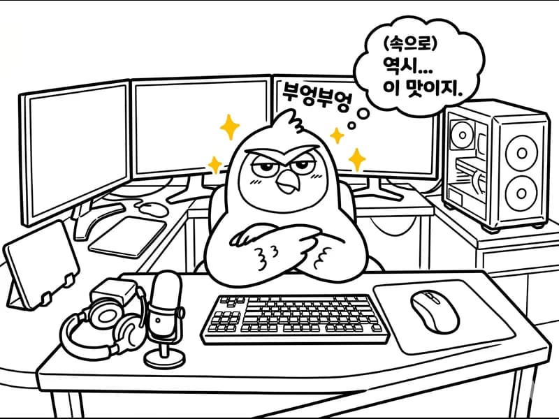 10만원대 남자친구 생일 테크 선물 다섯 가지를 책상 위에 모아둔 선물도감 일러스트